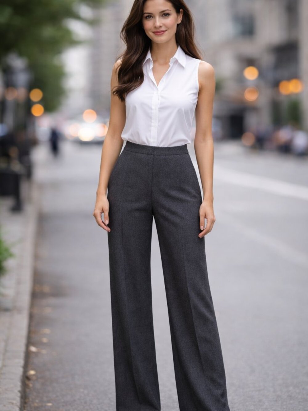 Armani Collezioni Antinea Dark Gray Virgin Wool Flare Trousers Size 6